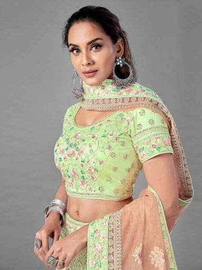 Myra Pista Heavy Embroidered Soft Net bridal Lehenga