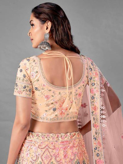 Myra Peach Heavy Embroidered Soft Net bridal Lehenga