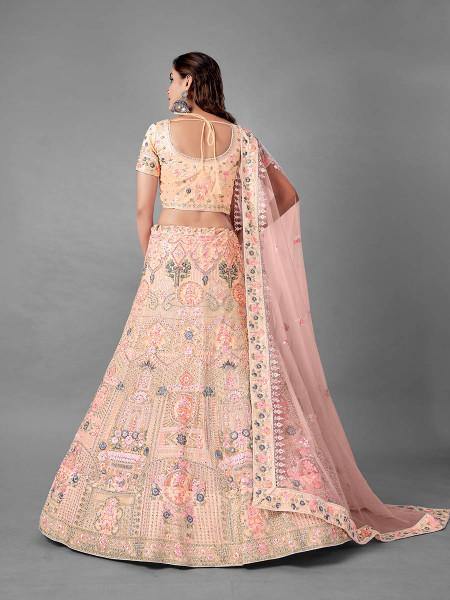 Myra Beautiful Peach Heavy Embroidered Soft Net Traditional Bridal Lehenga