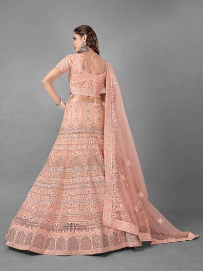 Myra Peach Heavy Embroidered Soft Net bridal Lehenga