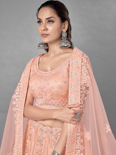 Myra Beautiful Peach Heavy Embroidered Soft Net Bridal Lehenga