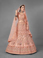 Myra Peach Heavy Embroidered Satin Bridal Lehenga