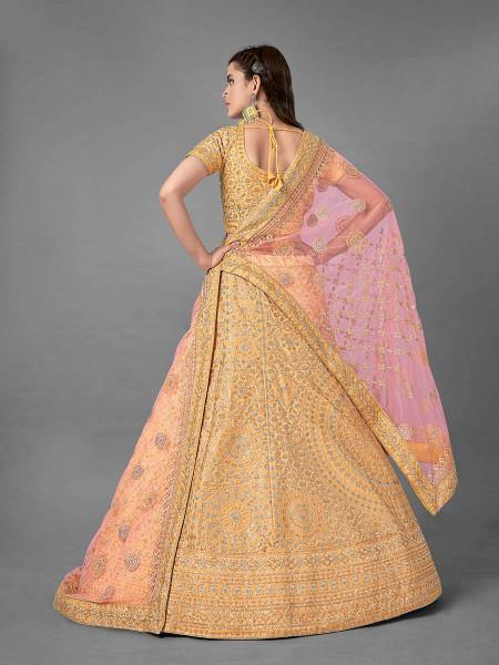 Myra Latest Yellow Heavy Embroidered Art Silk Bridal Lehenga