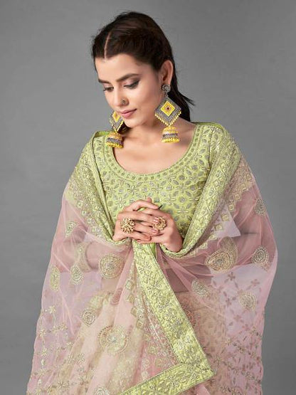 Myra Pista Heavy Embroidered Art Silk bridal Lehenga