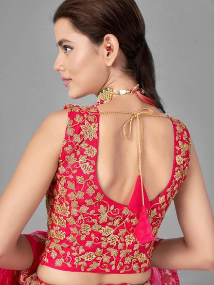 Myra Red Heavy Embroidered Soft Net bridal Lehenga