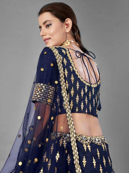 Myra Navy Blue Heavy Embroidered Art Silk bridal Lehenga