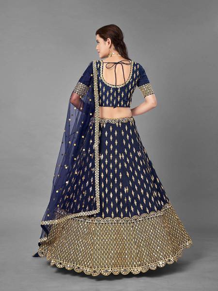 Myra Navy Blue Heavy Embroidered Art Silk Bridal Lehenga