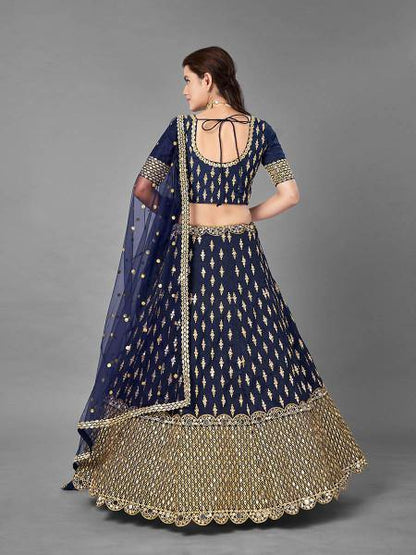Myra Navy Blue Heavy Embroidered Art Silk bridal Lehenga