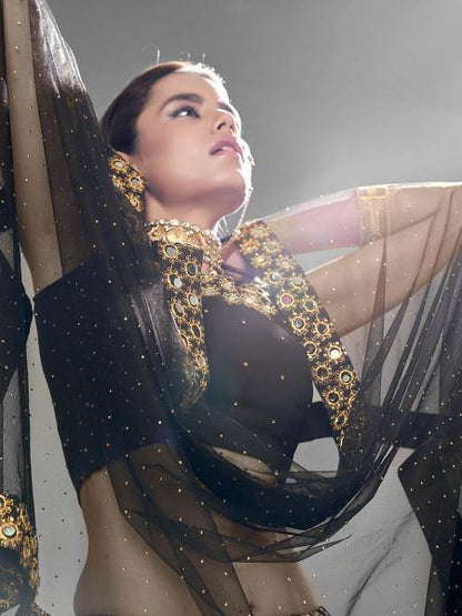Myra Black Heavy Embroidered Georggette bridal Lehenga