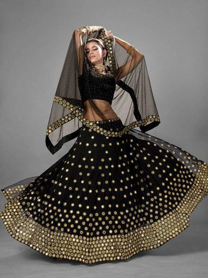 Myra Black Heavy Embroidered Georggette bridal Lehenga