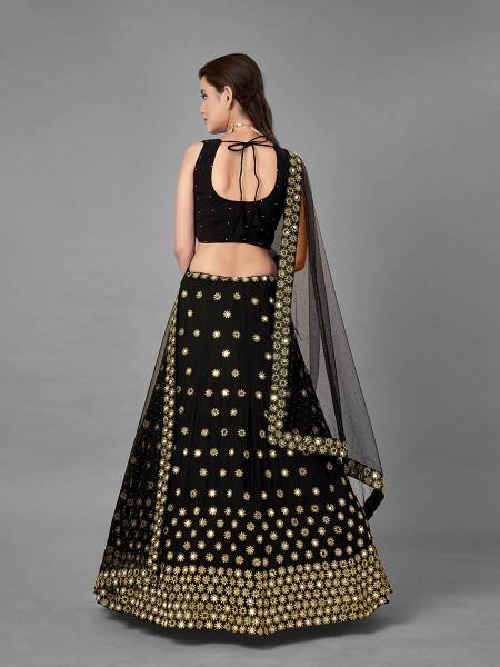 Myra Black Heavy Embroidered Georgette Bridal Lehenga