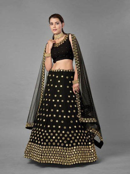 Myra Black Heavy Embroidered Georggette bridal Lehenga