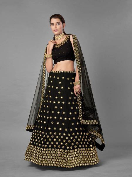 Myra Black Heavy Embroidered Georgette Bridal Lehenga