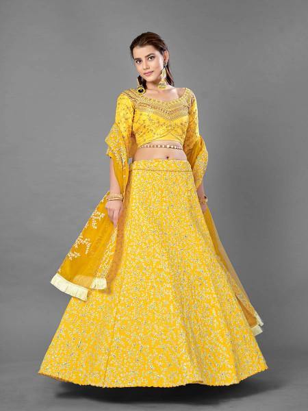 Myra Yellow Heavy Embroidered Art Silk Bridal Lehenga