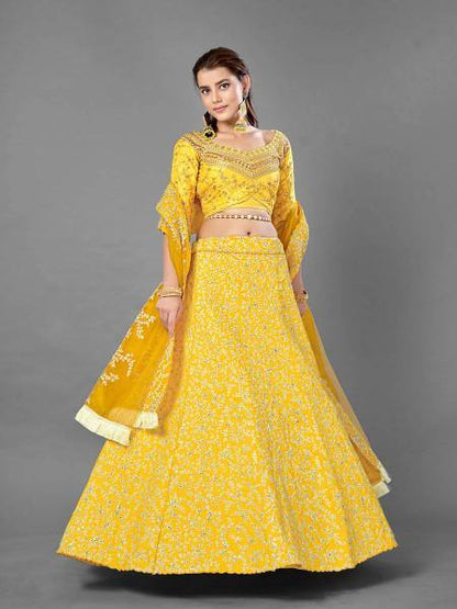 Myra Yellow Heavy Embroidered Art Silk bridal Lehenga