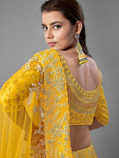 Myra Yellow Heavy Embroidered Art Silk bridal Lehenga