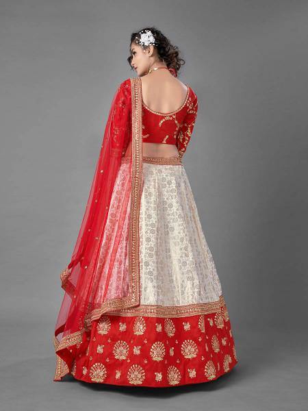 Myra Red Heavy Embroidered Art Silk & Jaquard Bridal Lehenga