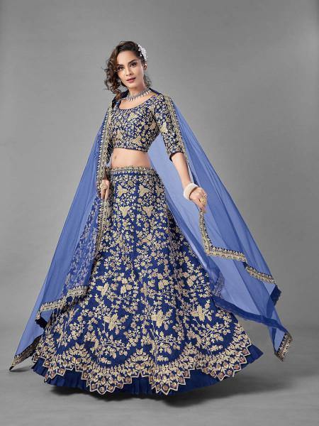 Myra Blue Heavy Embroidered Art Silk Bridal Lehenga