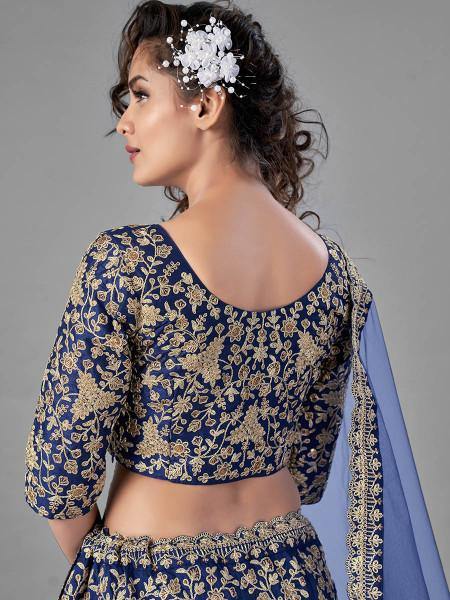 Myra Blue Heavy Embroidered Art Silk Bridal Lehenga