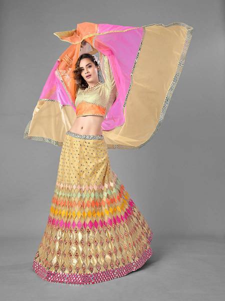 Myra Beige Heavy Embroidered Soft Net Bridal Lehenga