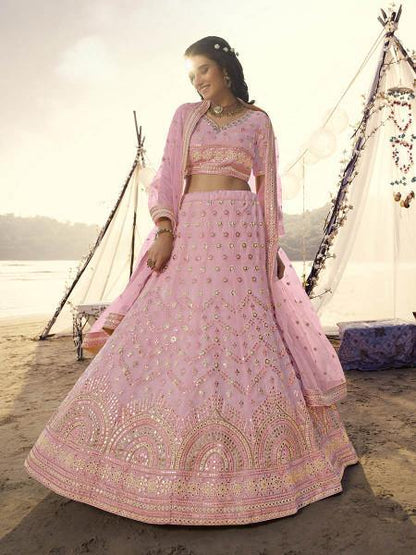 Myra Pink Heavy Embroidered Organza bridal Lehenga