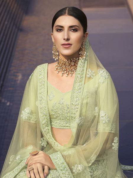Myra Beautiful Green Heavy Embroidered Soft Net Bridal Lehenga