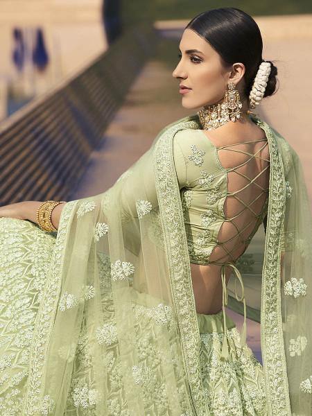 Myra Beautiful Green Heavy Embroidered Soft Net Bridal Lehenga