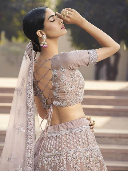 Myra Mauve Heavy Embroidered Soft Net bridal Lehenga