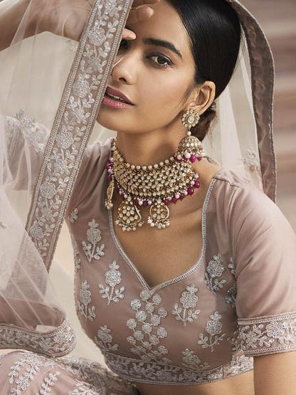 Myra Mauve Heavy Embroidered Soft Net bridal Lehenga