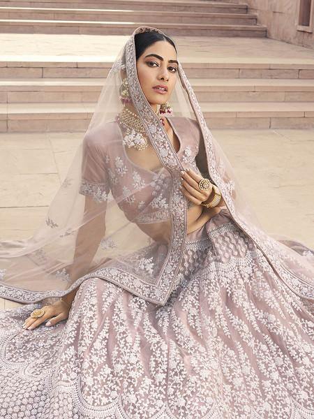 Myra Beautiful Mauve Heavy Embroidered Soft Net Bridal Lehenga
