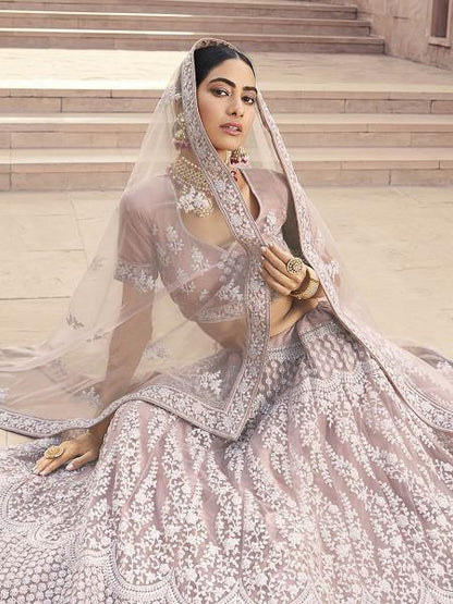Myra Mauve Heavy Embroidered Soft Net bridal Lehenga