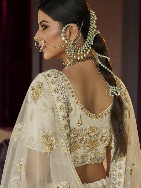 Myra Beautiful Off White Heavy Embroidered Georgette Traditional Bridal Lehenga