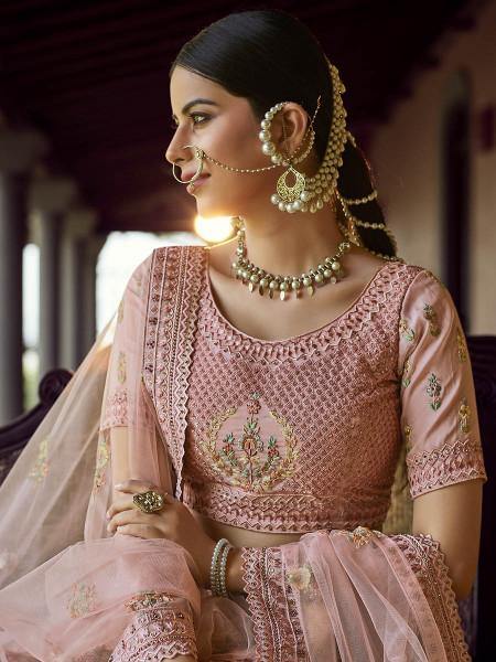 Myra Beautiful Peach Heavy Embroidered Georgette Bridal Lehenga