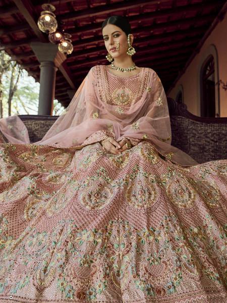Myra Beautiful Peach Heavy Embroidered Georgette Bridal Lehenga