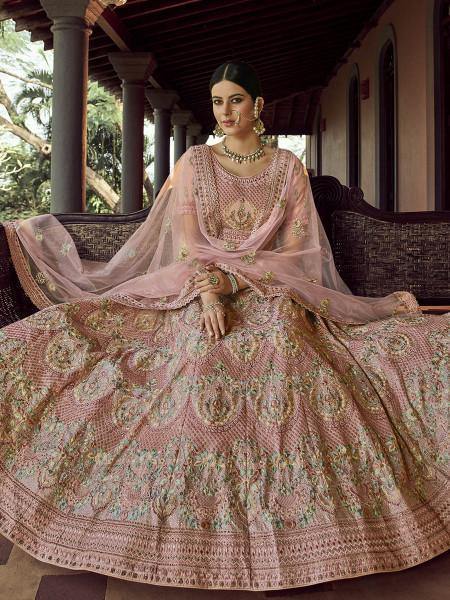 Myra Beautiful Peach Heavy Embroidered Georgette Bridal Lehenga