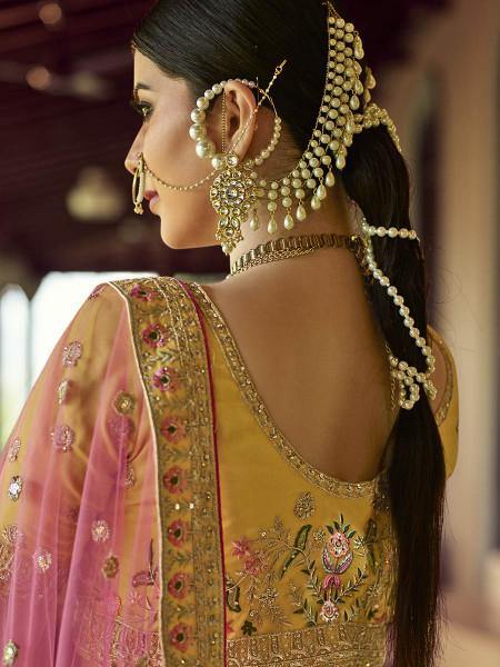 Myra Mustard Heavy Embroidered Georgette bridal Lehenga