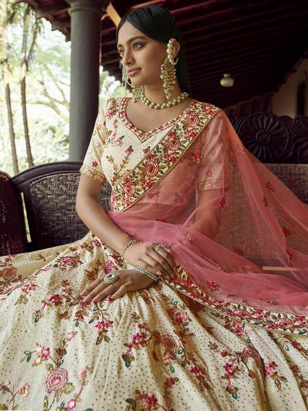 Myra Off White Heavy Embroidered Georgette bridal Lehenga