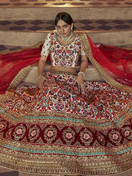 Myra Off White Heavy Embroidered Georgette Bridal Lehenga