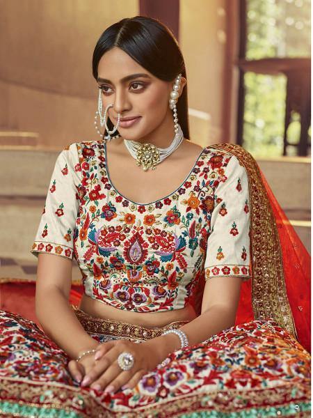 Myra Off White Heavy Embroidered Georgette Bridal Lehenga