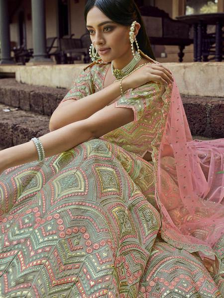 Myra Beautiful Green Heavy Embroidered Georgette Bridal Lehenga