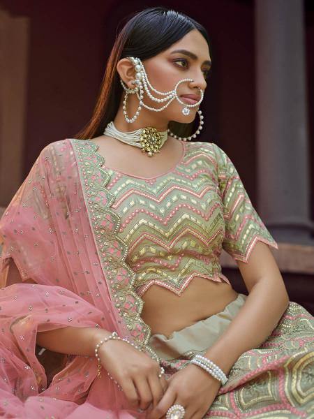 Myra Beautiful Green Heavy Embroidered Georgette Bridal Lehenga