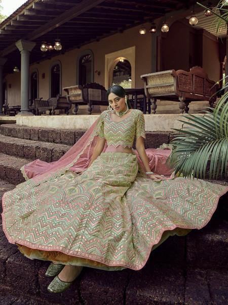 Myra Beautiful Green Heavy Embroidered Georgette Bridal Lehenga