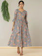 Yufta Blue Pure Cotton Beads And Stones Gathers Angrakha Dress
