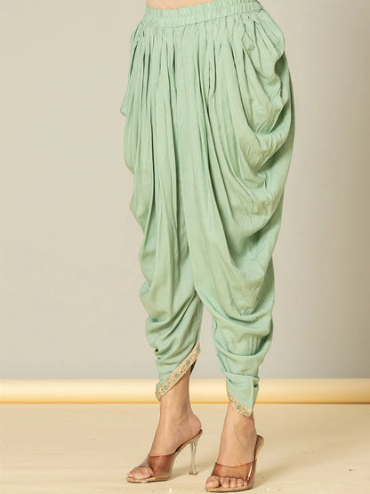 Yufta Green Cotton Embroidery A-Line Kurta Dupatta Set