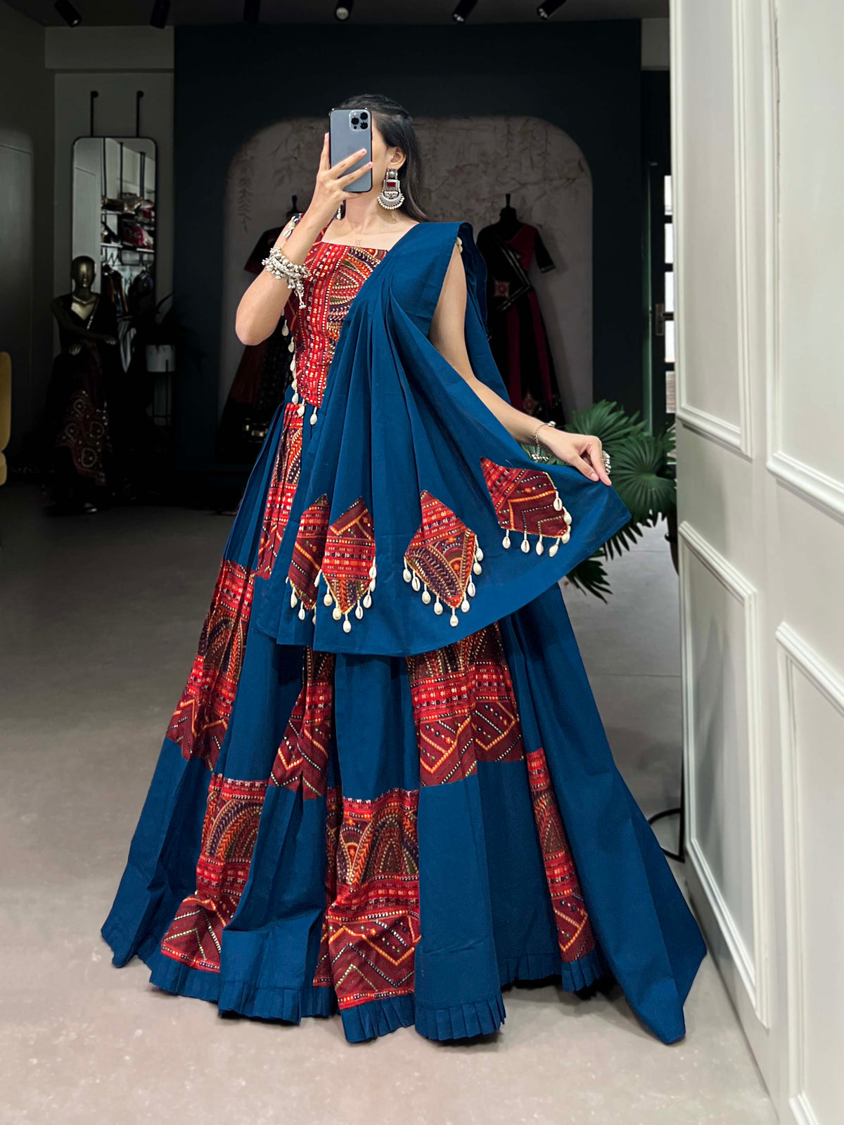 Lorenvalley Pure Cotton Plain And Printed With Foil Work Lehenga Choli with Dupatta