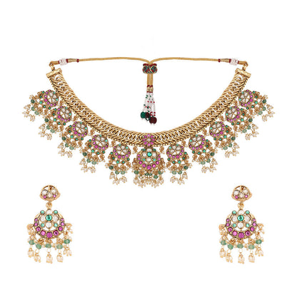 Nuyug 18K Gold Plated Estele Gold Tone Beaded Necklace Set