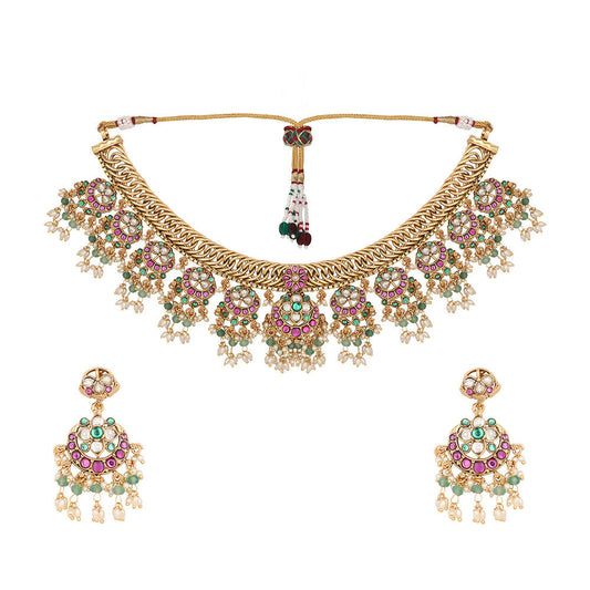 Nuyug 18K Gold Plated Estele Gold Tone Beaded Necklace Set