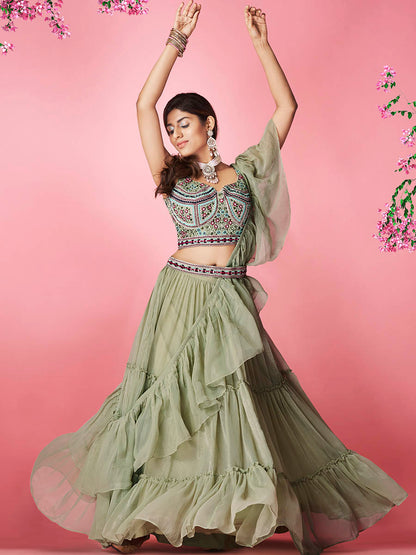 Myra Olive Green Art Silk Designer Lehenga