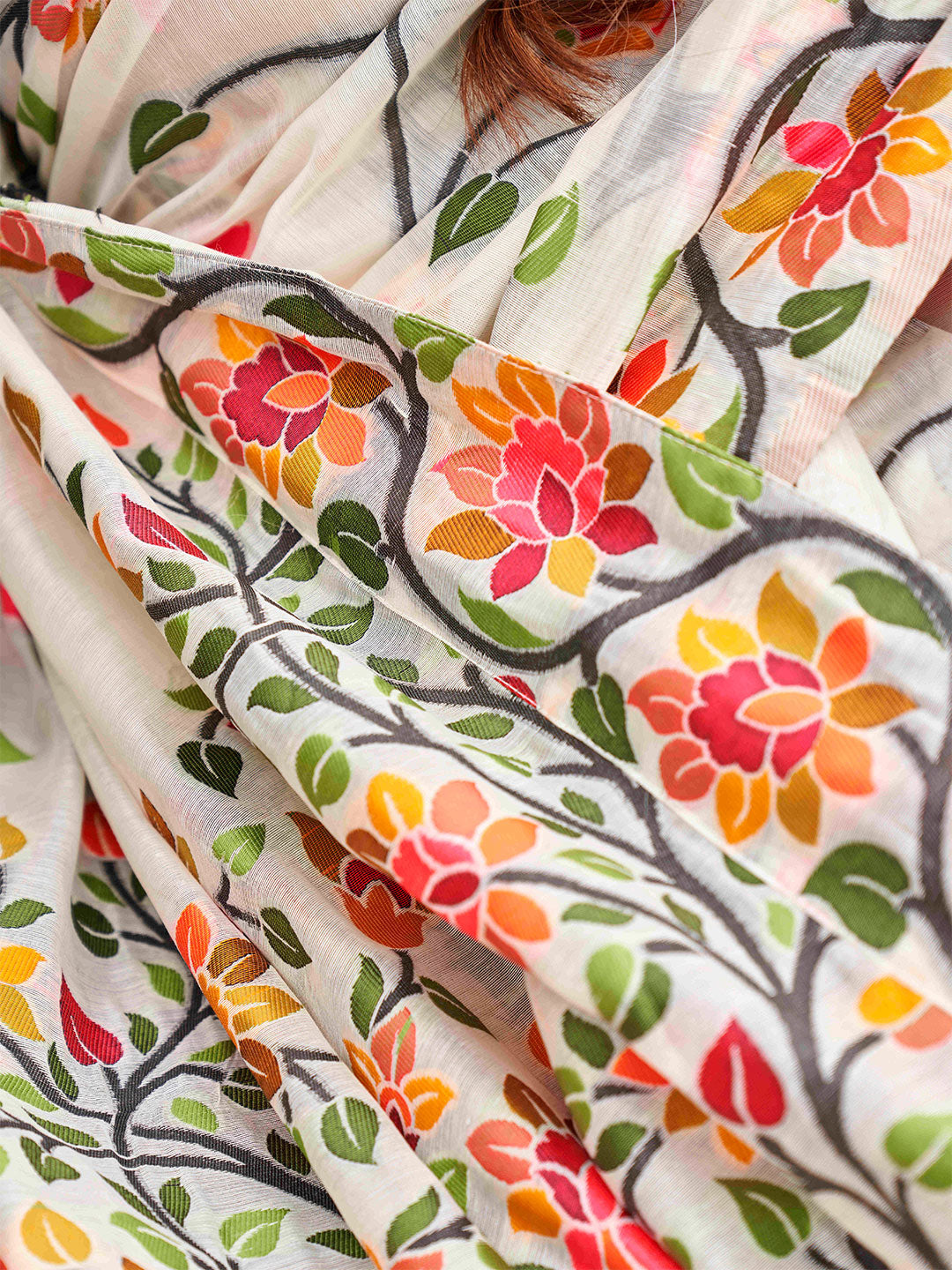 Tikhi Imli White Floral Woven Design Saree