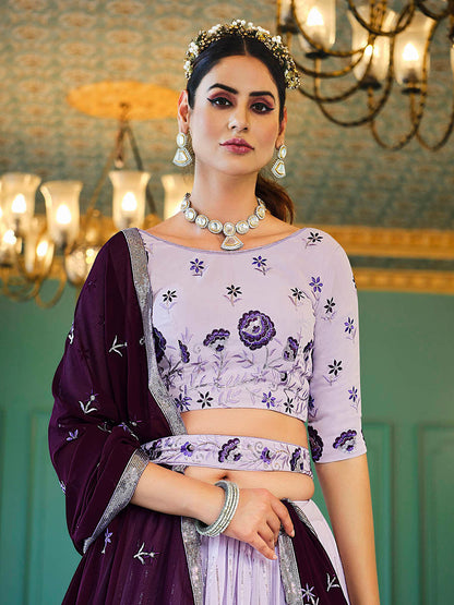 Myra Lavender Georgette Embroidered Designer Lehenga
